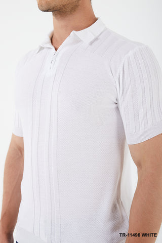 TR Premium Textured Knit short sleeve Quarter-Zip Polo TR-11496-S
