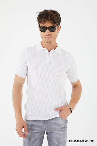 Textured Knit Quarter-Zip Polo Golf and Tennis shirt TR-11497