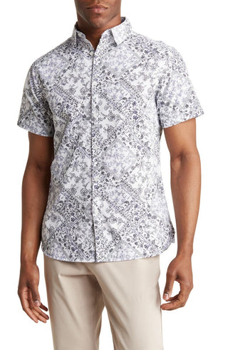 Floral Print Short Sleeve Button-Up Shirt T-1010