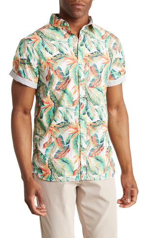 Tropical Print Short Sleeve Button-Up Shirt T-1014