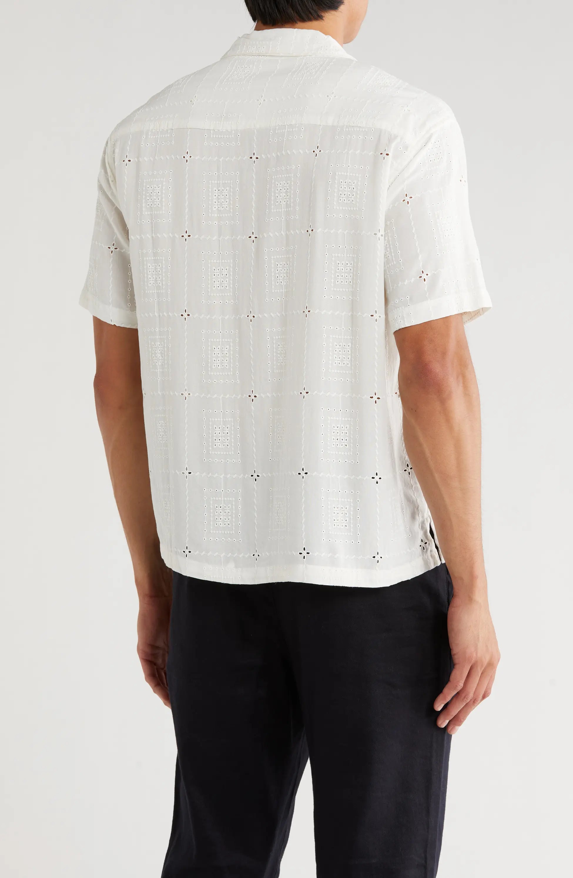 TRS-7001 Boxy Fit Floral Eyelet Embroidered Camp Shirt