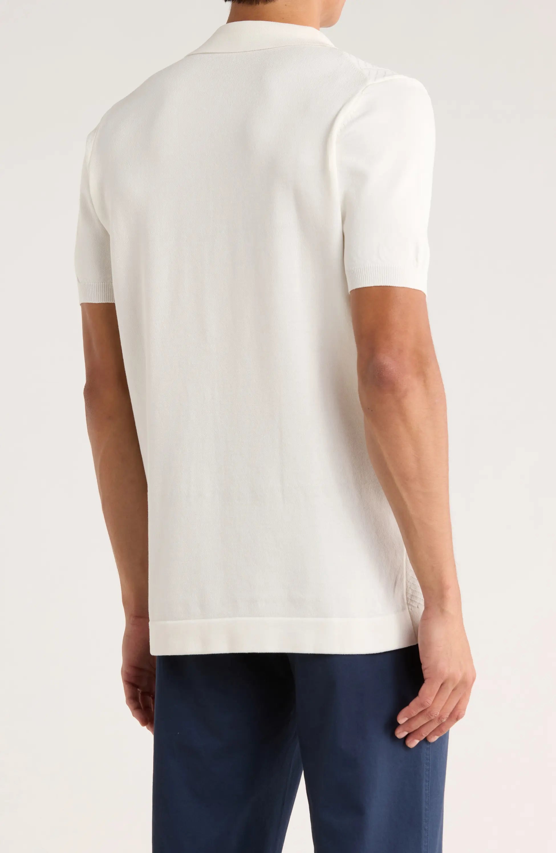 TRNS-542 Cable Knit Short Sleeve Half Zip Sweater