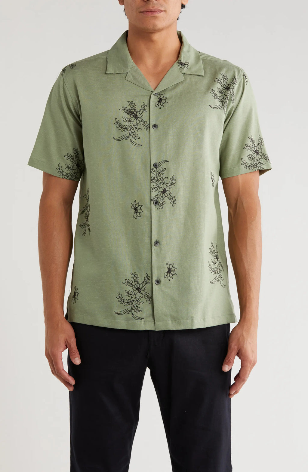 TRS-7002 Floral Embroidered Camp Shirt