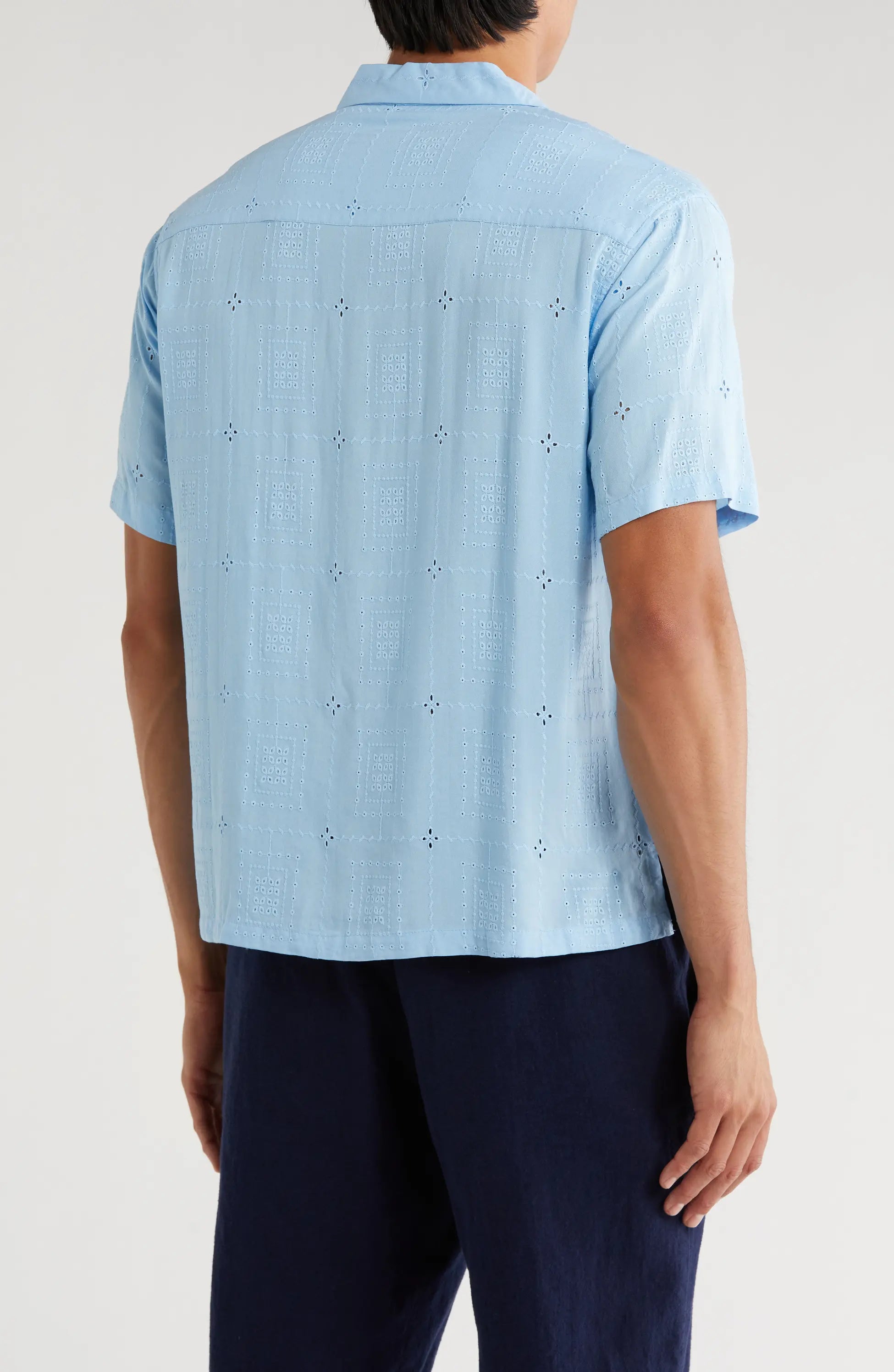 TRS-7001 Boxy Fit Floral Eyelet Embroidered Camp Shirt