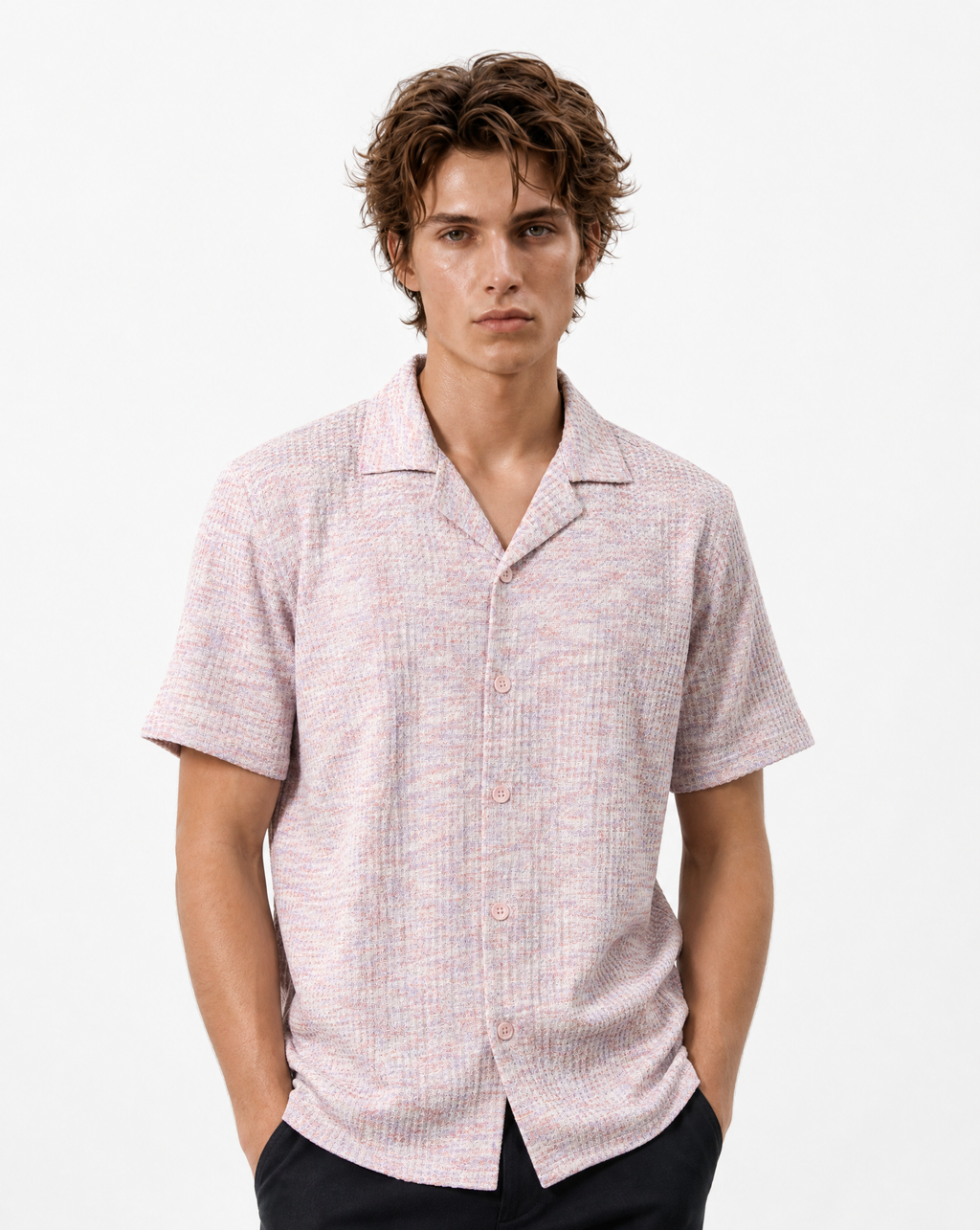 TRSH-215 Mélange Short Sleeve Button-Up Shirt