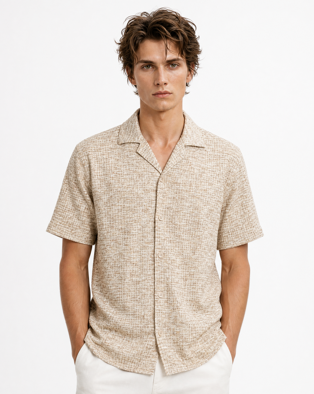 TRSH-215 Mélange Short Sleeve Button-Up Shirt