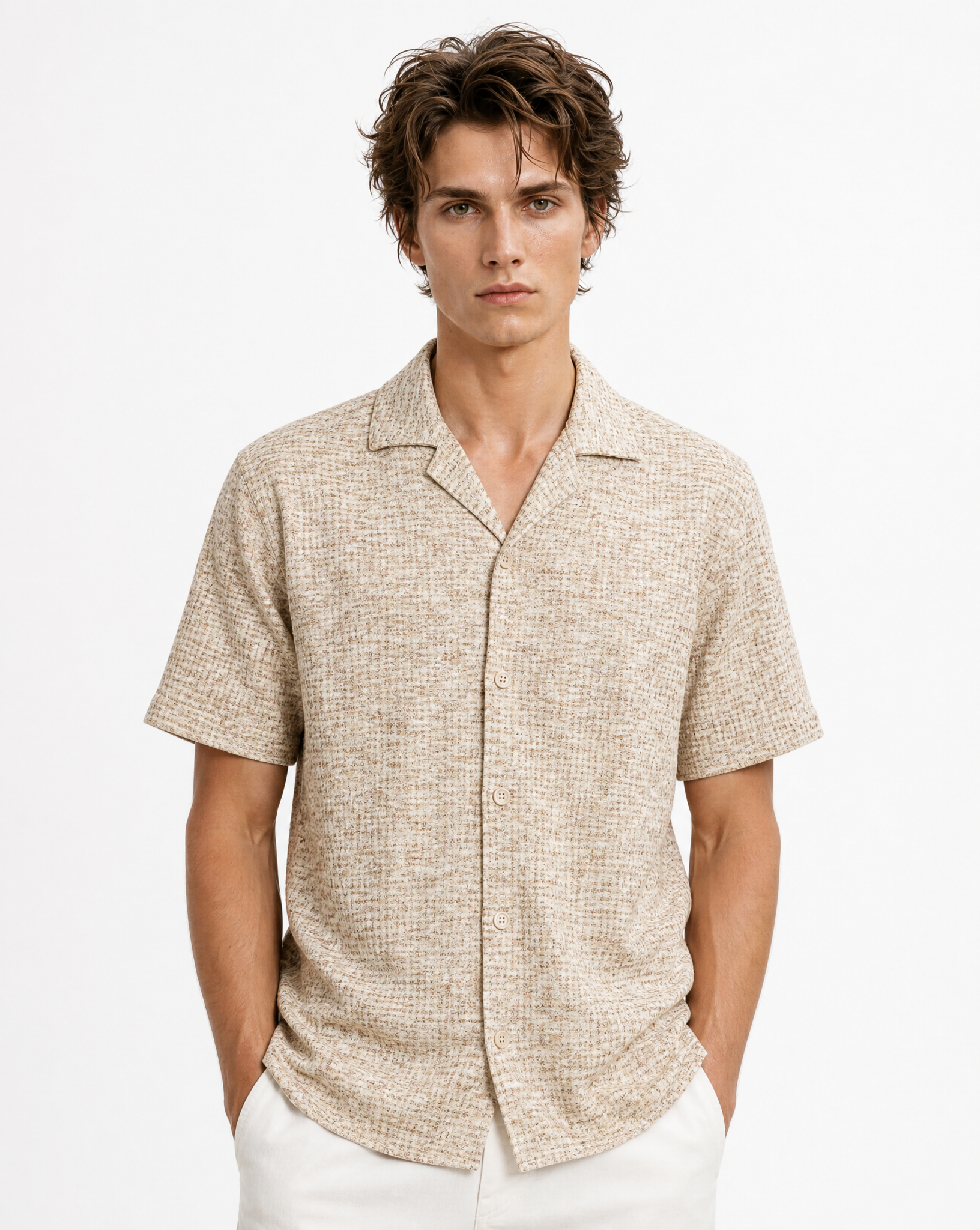 TRSH-215 Mélange Short Sleeve Button-Up Shirt