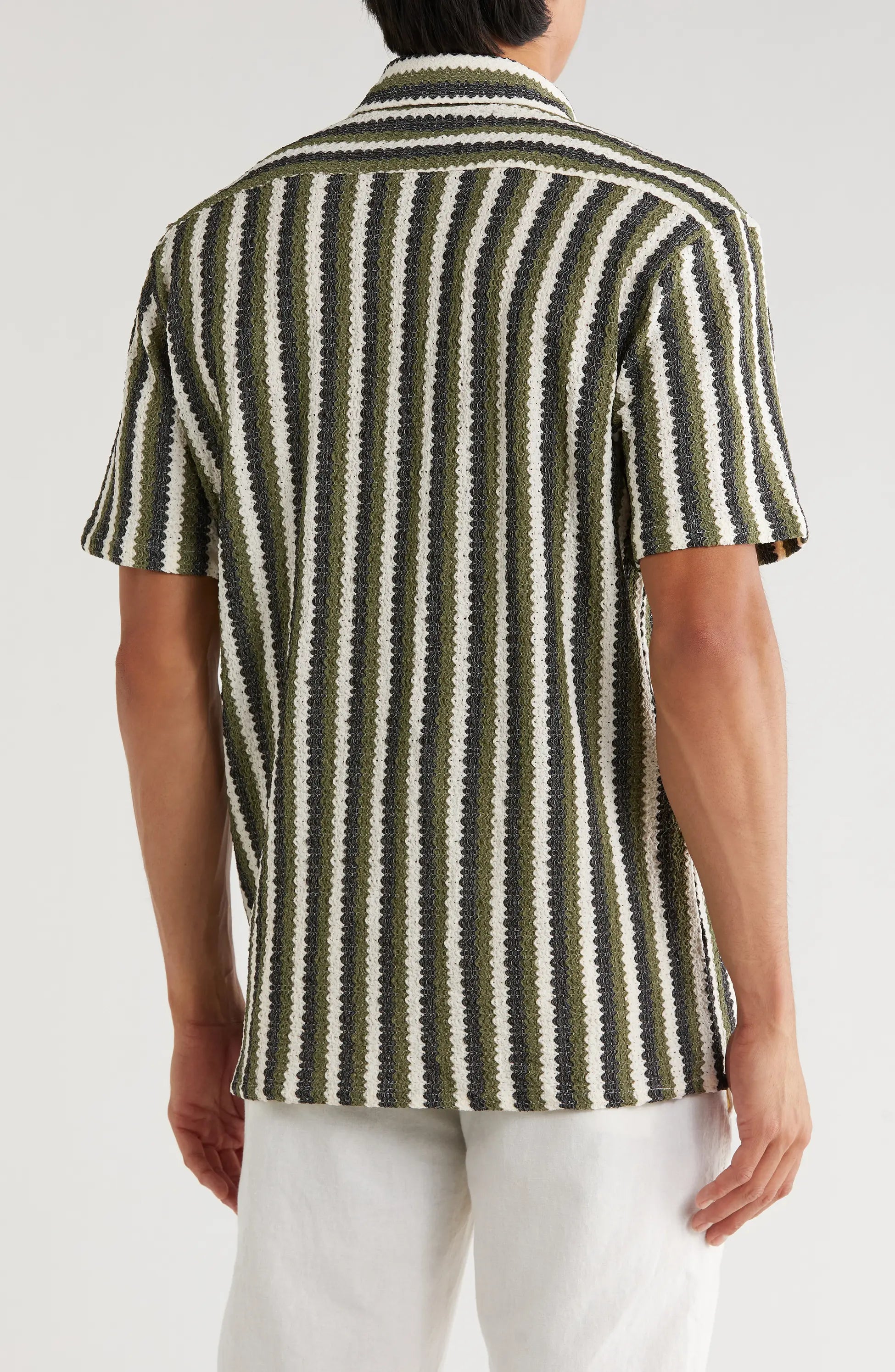 TRSH-217 Stripe Knit Short Sleeve Button-Up Shirt