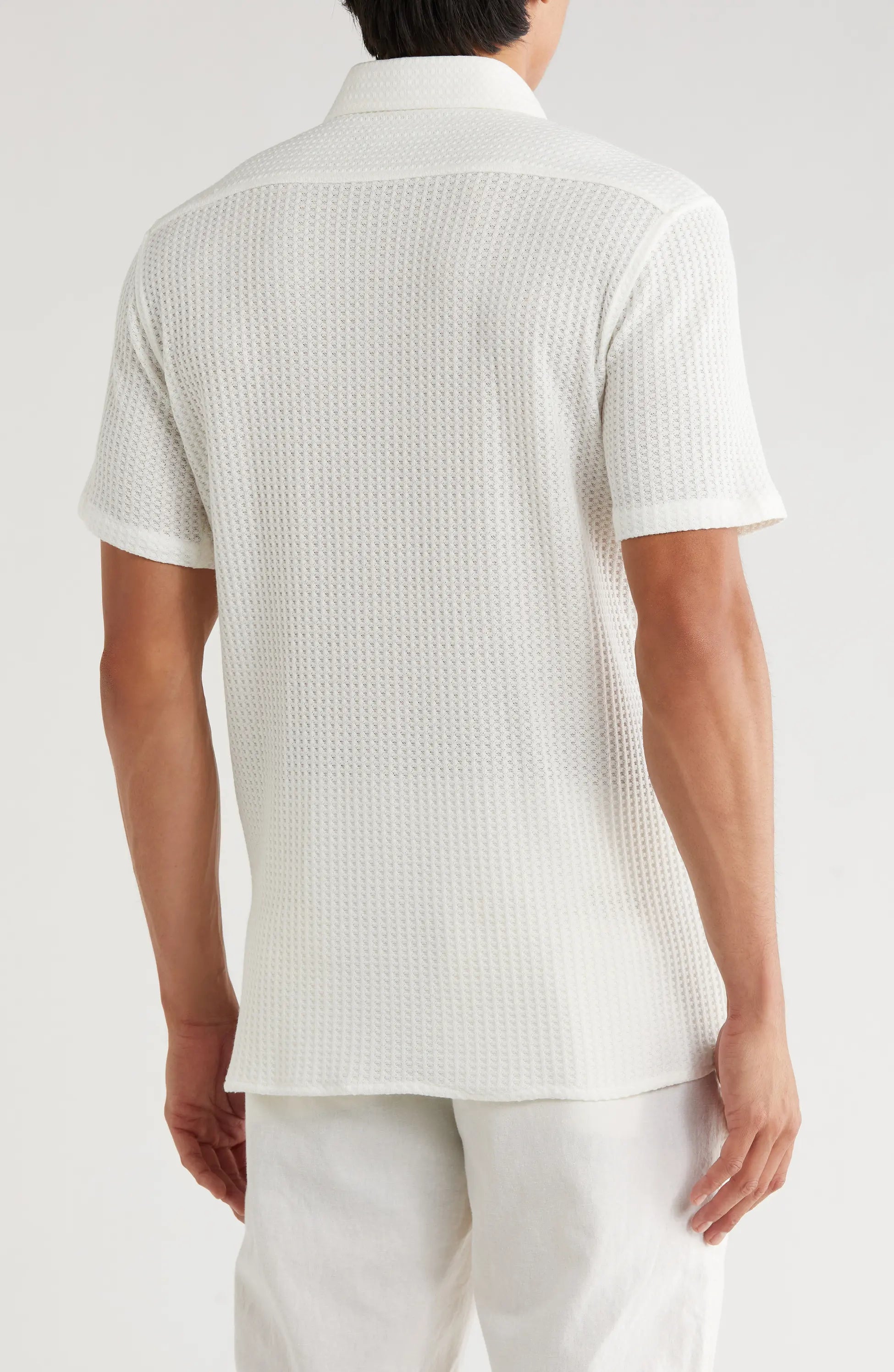 TRSH-213 Waffle Knit Short Sleeve Button-Up Shirt