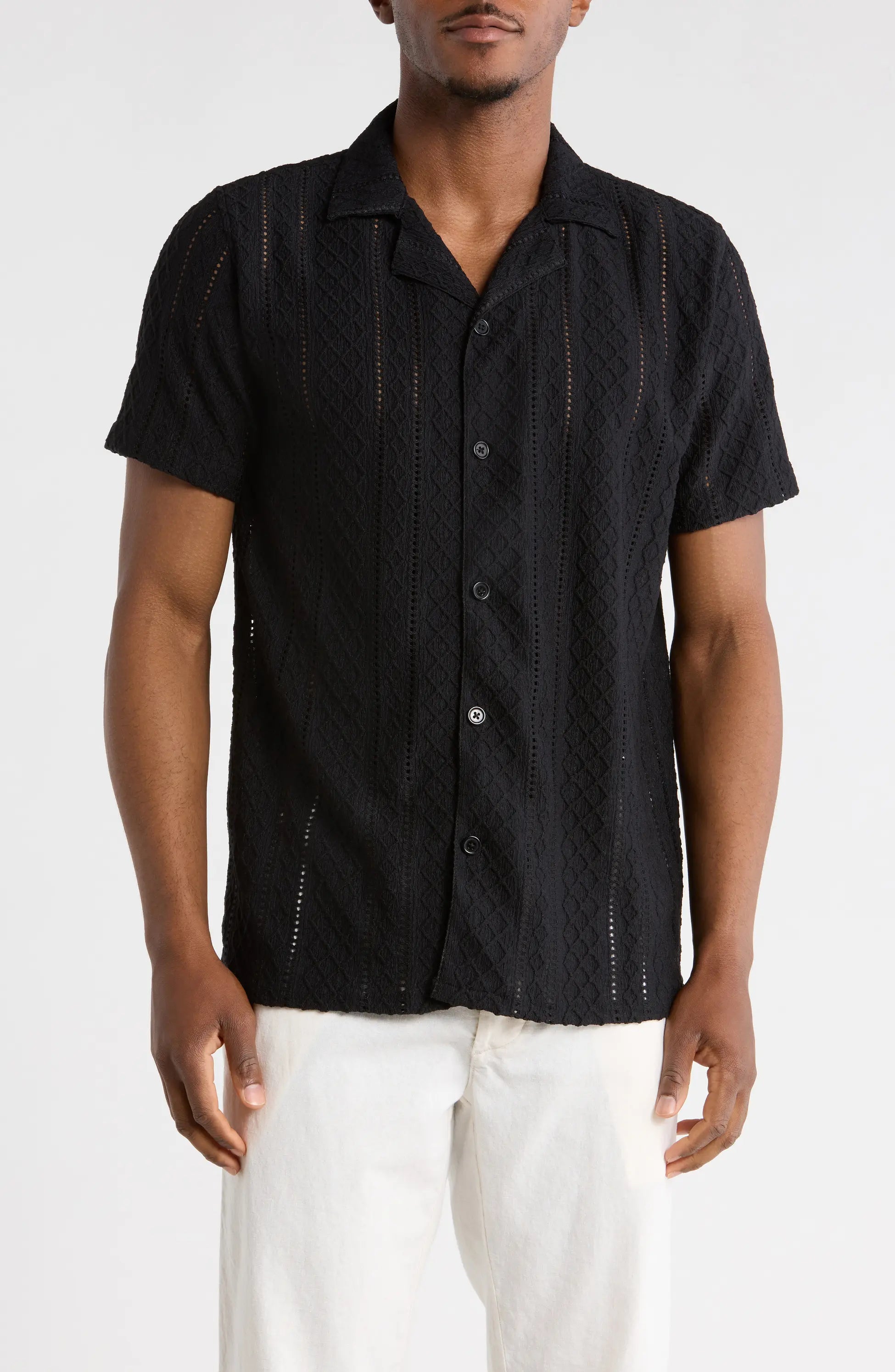 TRSH-3005-Modern Fit Textured Camp Shirt
