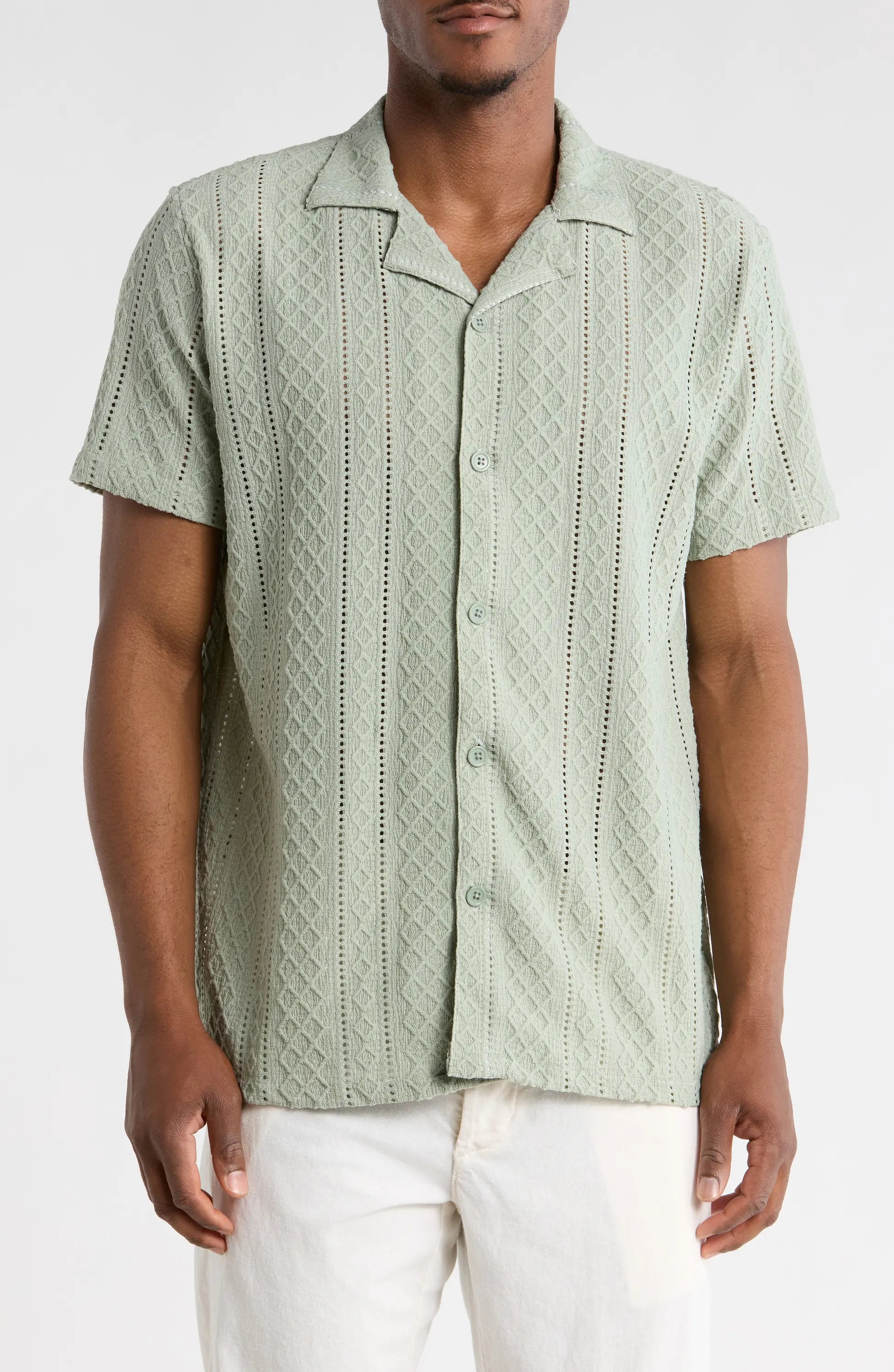 TRSH-3007-Modern Fit Textured Camp Shirt