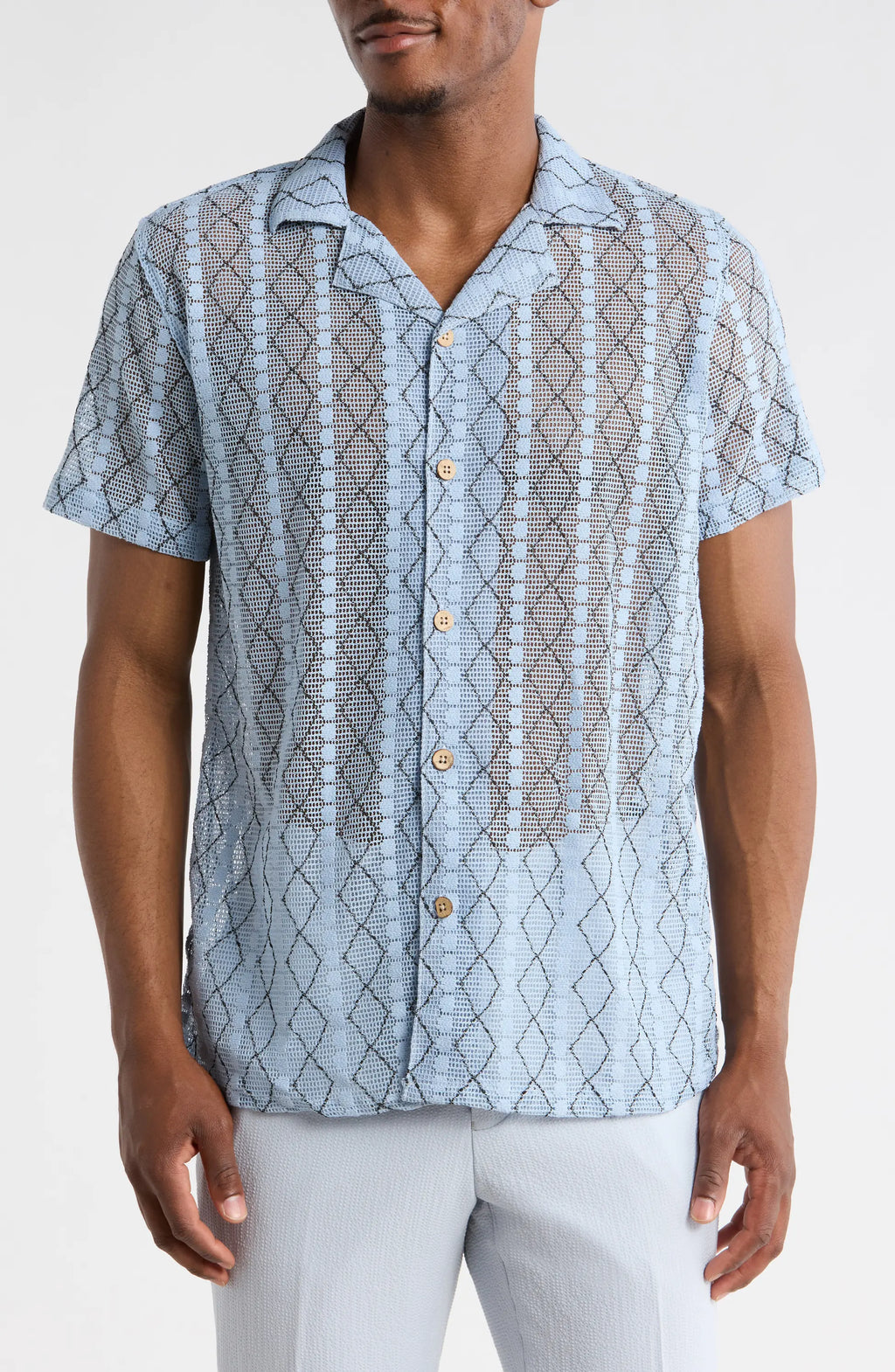 TRSH-3014-Modern Fit Textured Camp Shirt
