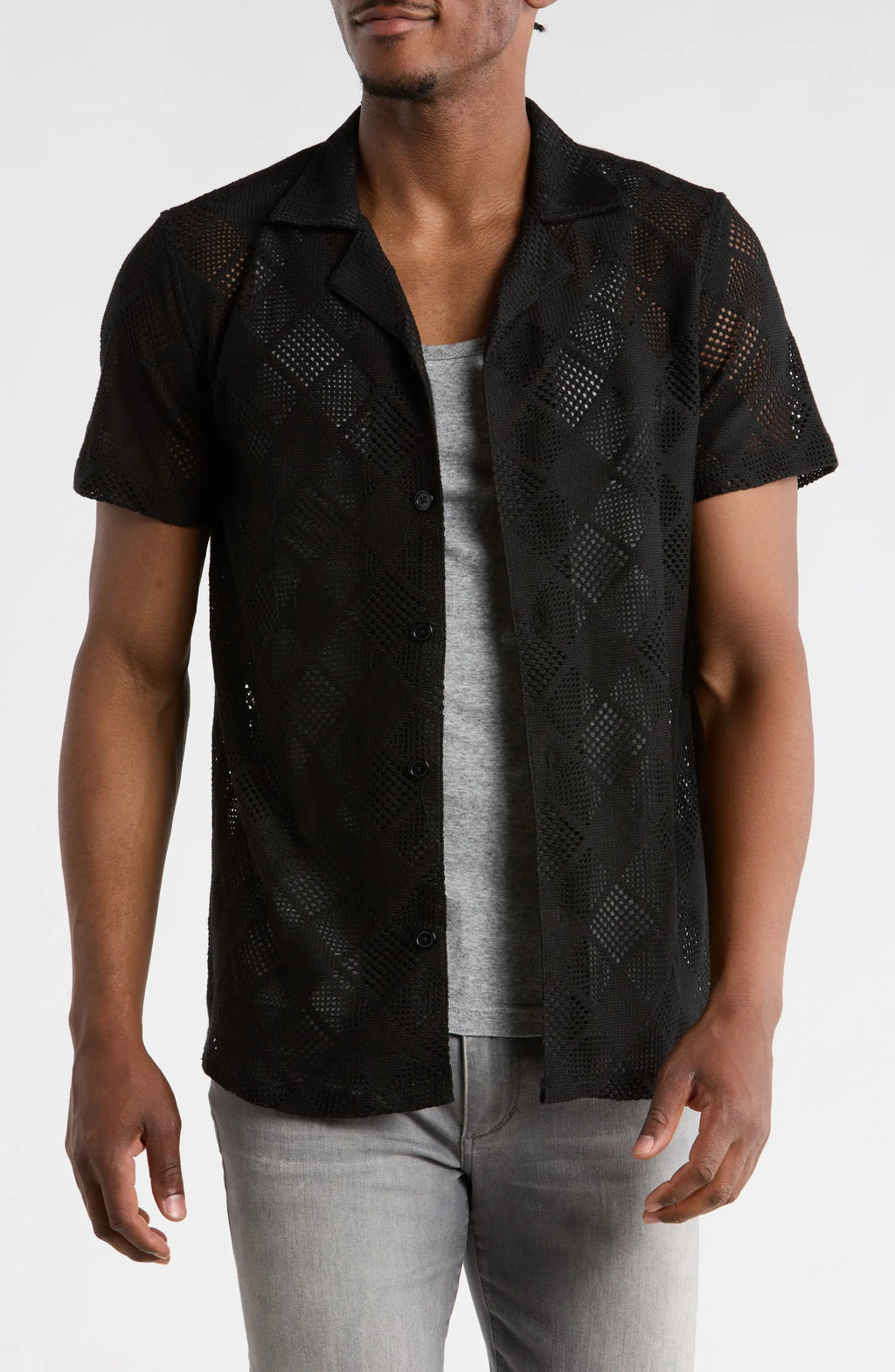 TRSH-3019-Modern Fit Textured Camp Shirt
