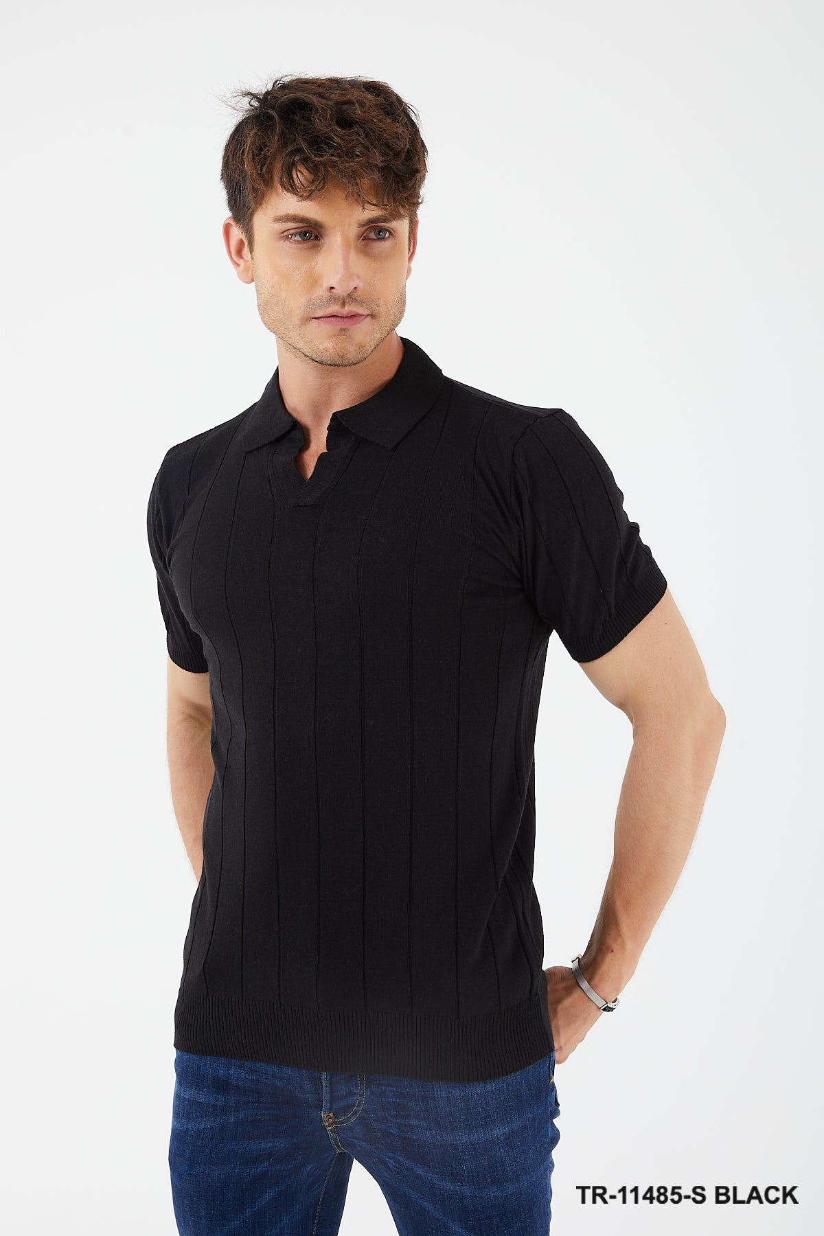 Textured Knit Short sleeve Slim Fit Polo Sweater TR-11485-S