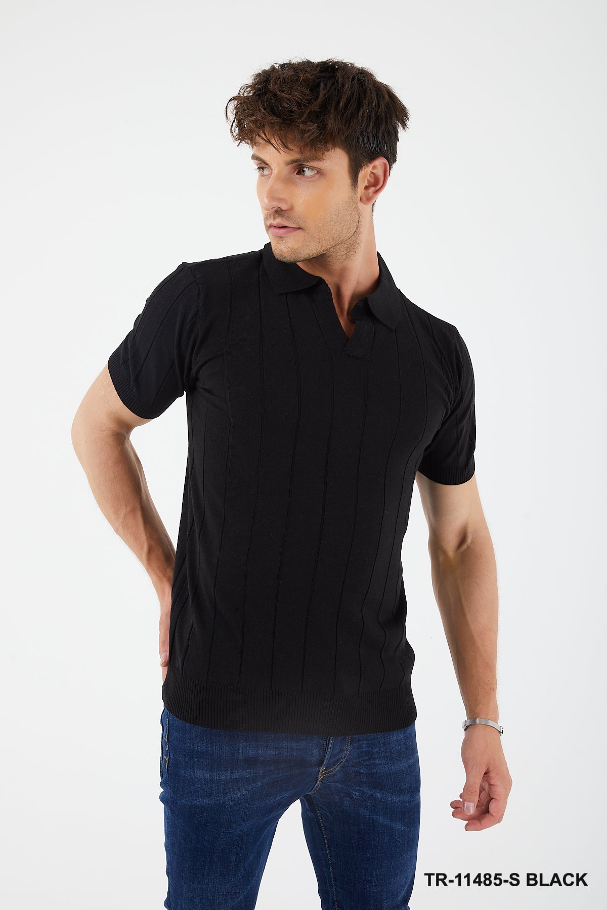 Textured Knit Short sleeve Slim Fit Polo Sweater TR-11485-S