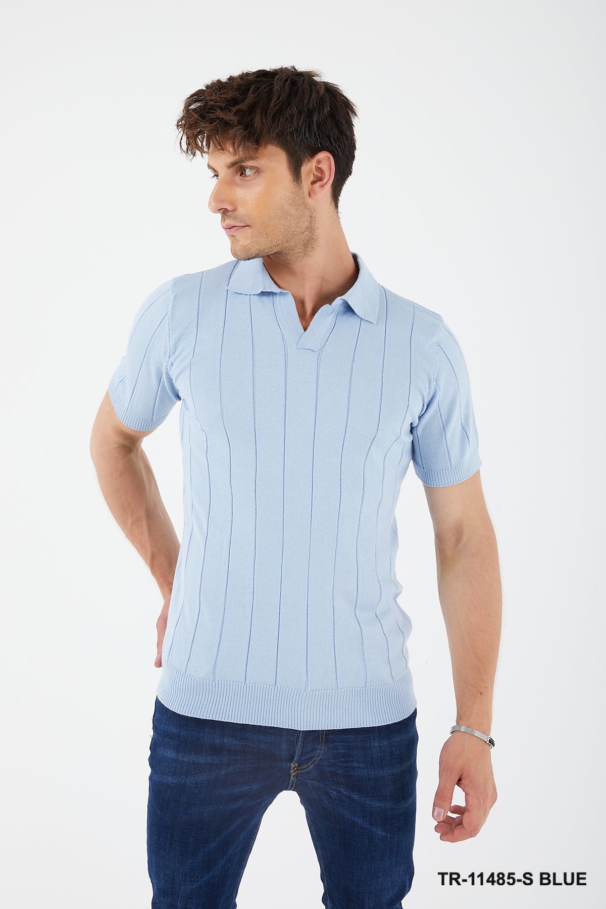 Textured Knit Short sleeve Slim Fit Polo Sweater TR-11485-S