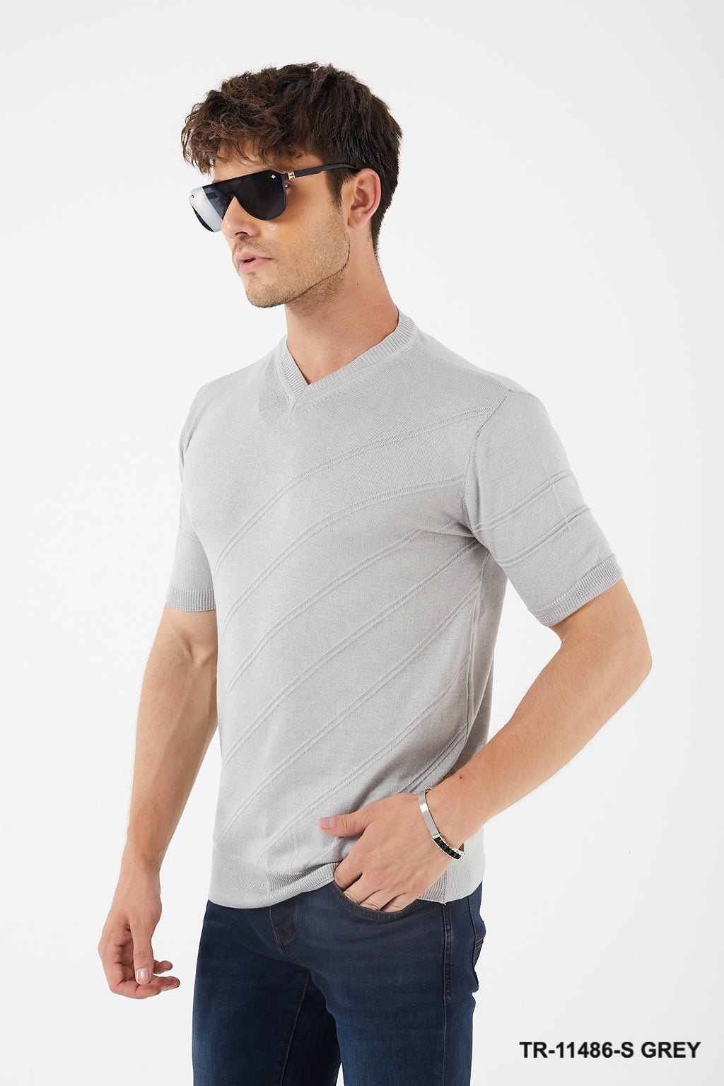 TR Premium - Textured Knit Henley T-Shirt TR-11486