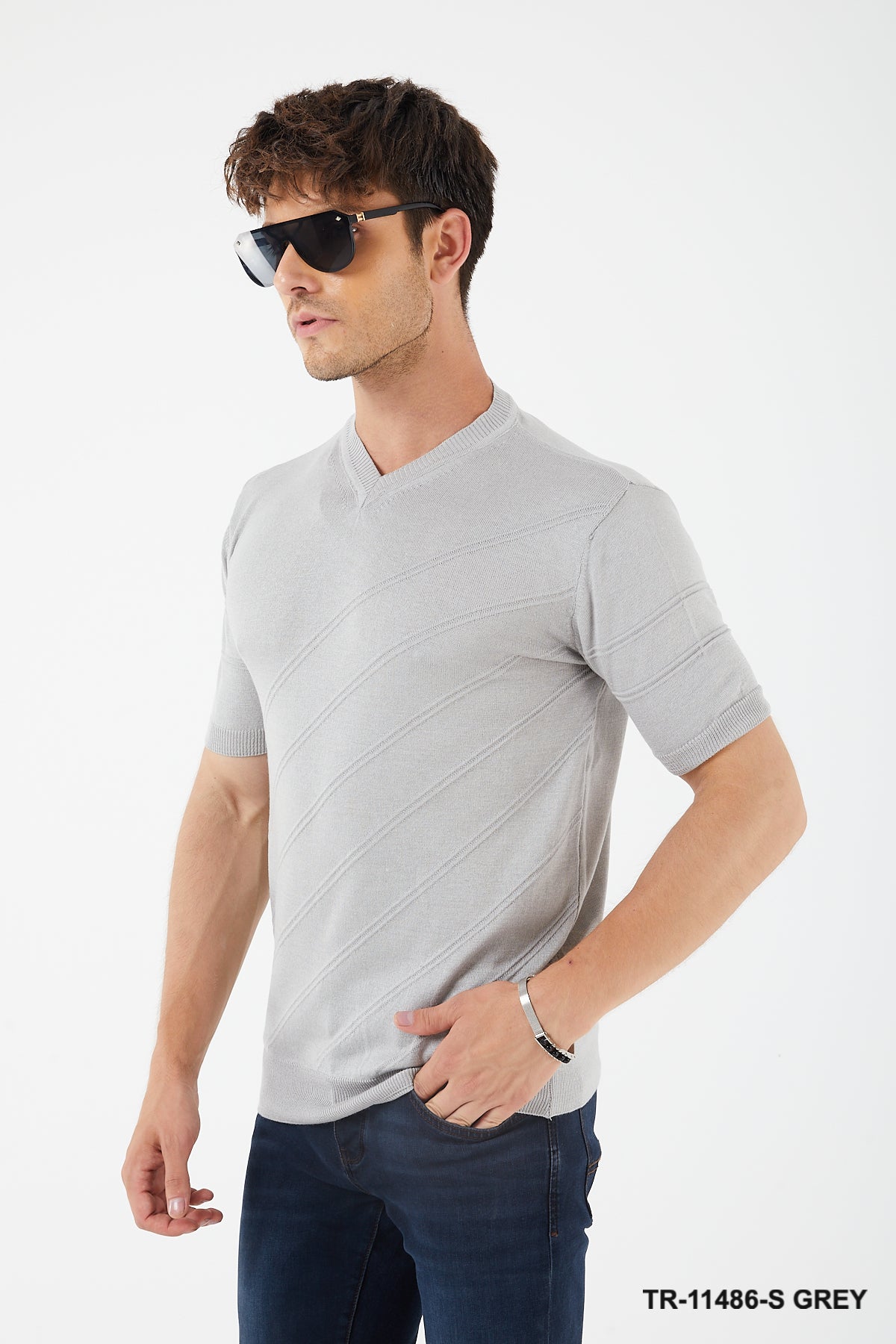 TR Premium - Textured Knit Henley T-Shirt TR-11486