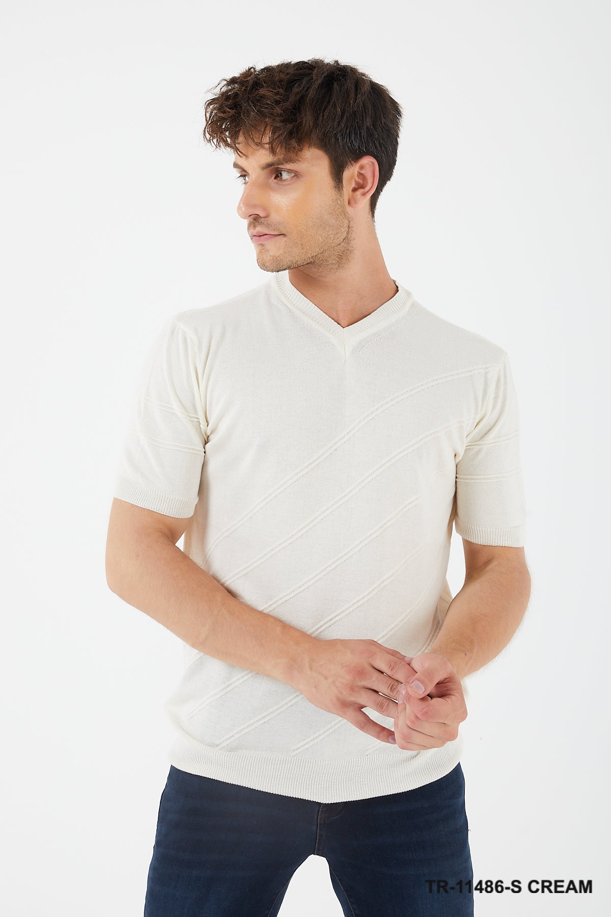 TR Premium - Textured Knit Henley T-Shirt TR-11486