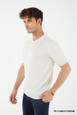 TR Premium - Textured Knit Henley T-Shirt TR-11486