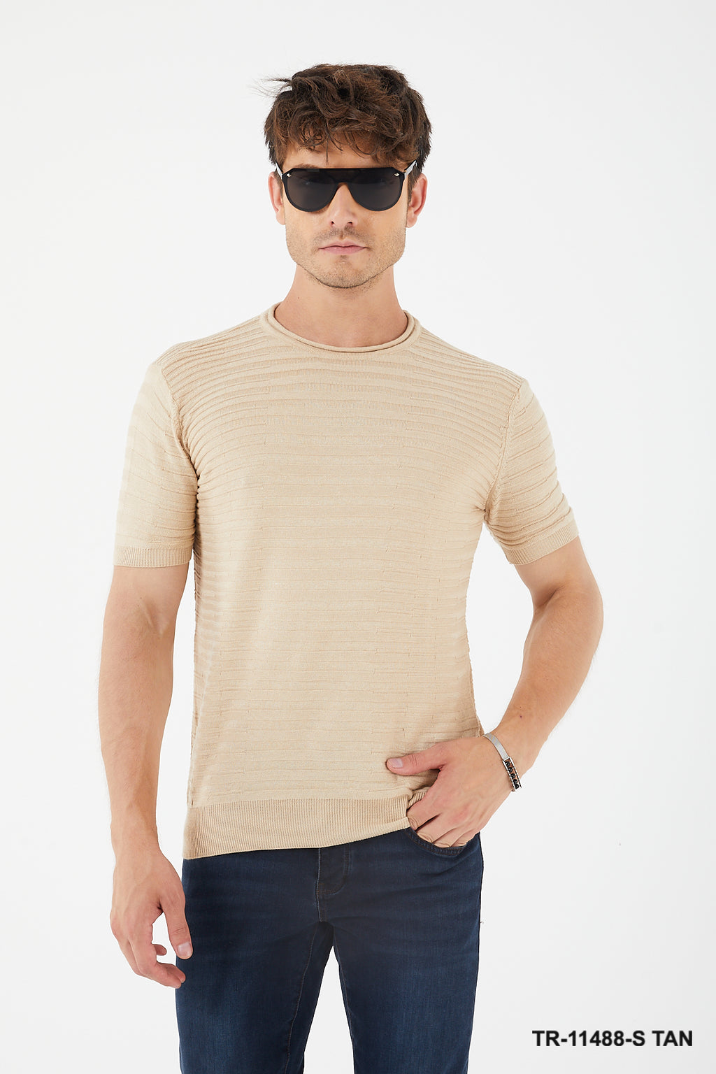Textured Knit Crewneck T-Shirt TR-11488