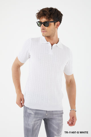 Textured Knit Quarter-Zip Polo Golf and Tennis shirt TR-11497