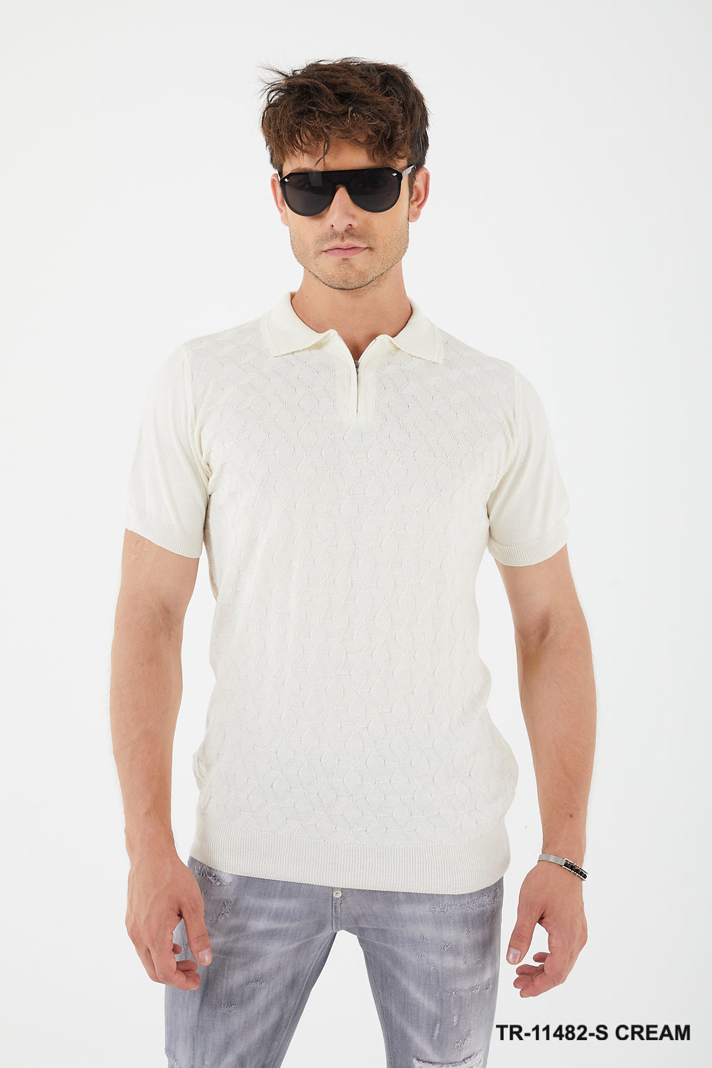 Short Sleeve Textured Knit Zip Polo TR-11482
