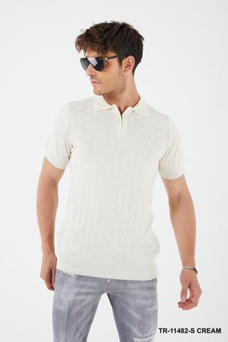Short Sleeve Textured Knit Zip Polo TR-11482