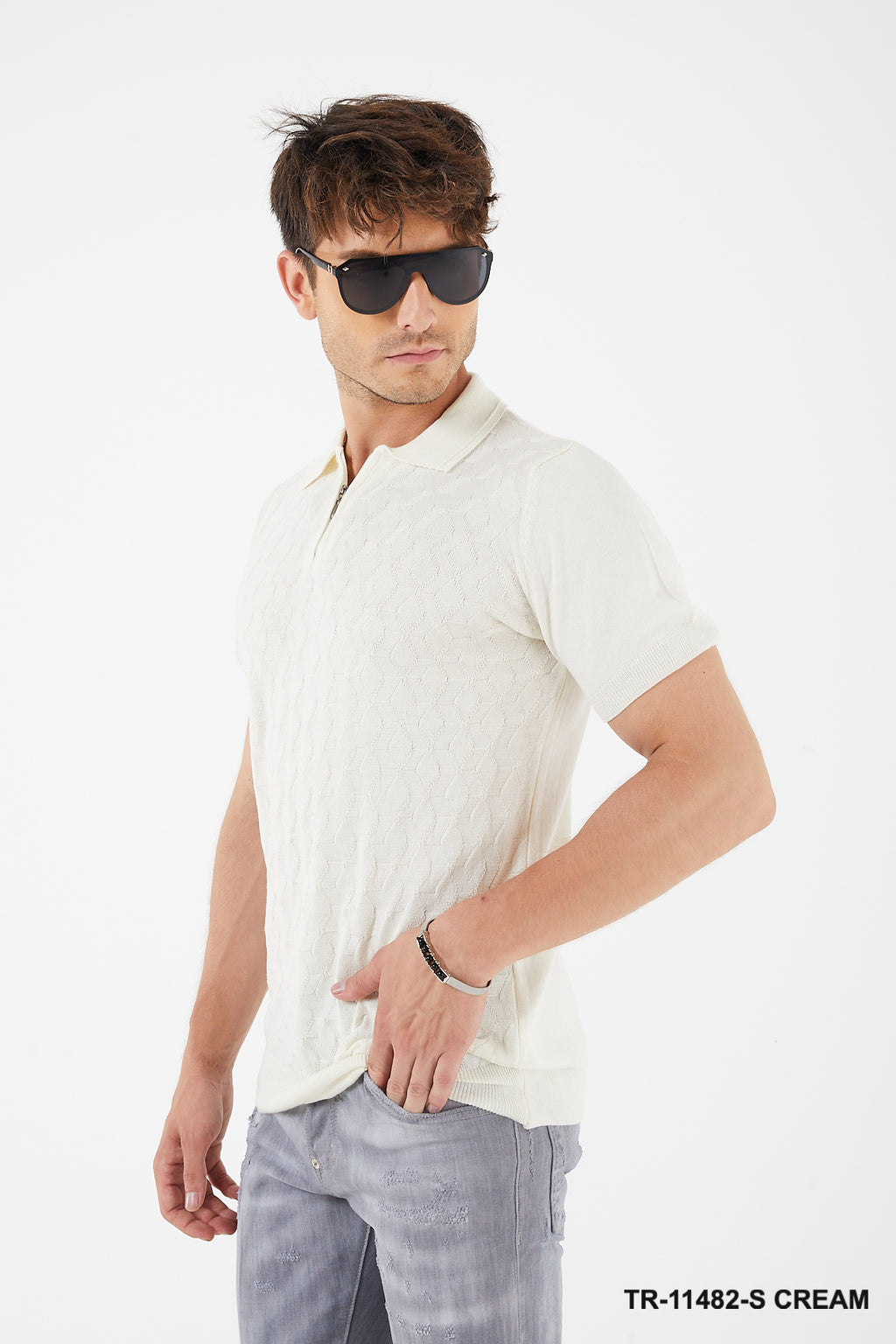 Short Sleeve Textured Knit Zip Polo TR-11482