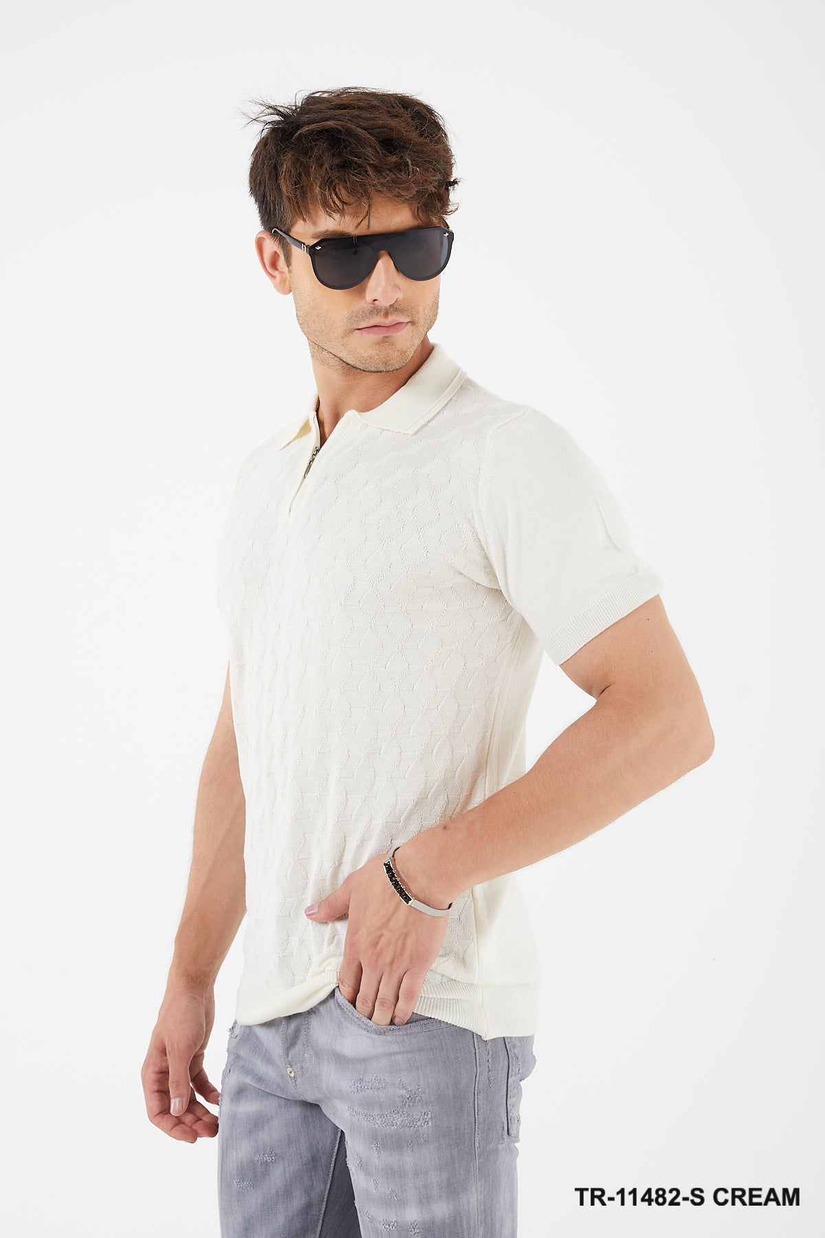 Short Sleeve Textured Knit Zip Polo TR-11482