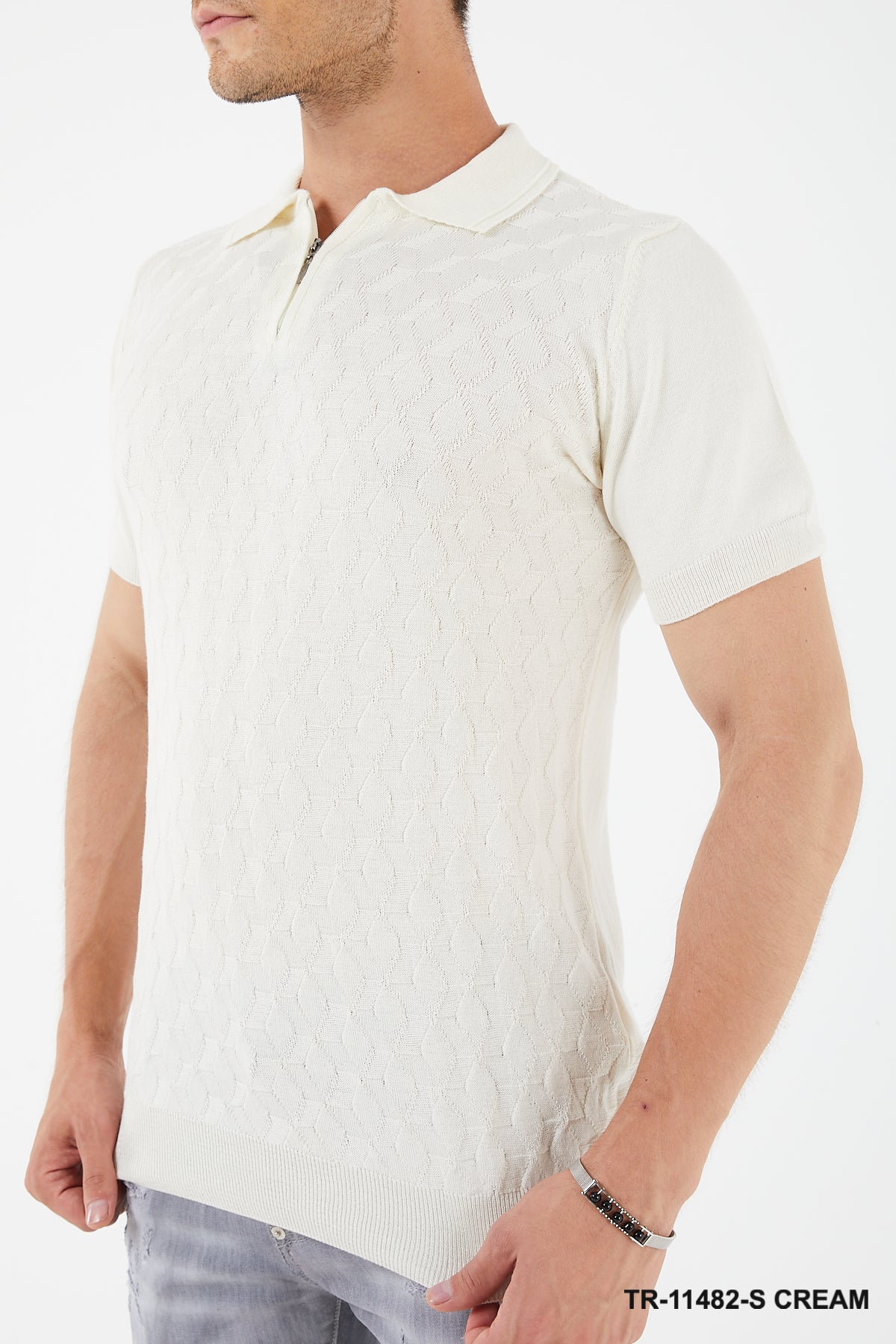 Short Sleeve Textured Knit Zip Polo TR-11482