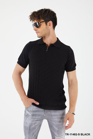 Short Sleeve Textured Knit Zip Polo TR-11482