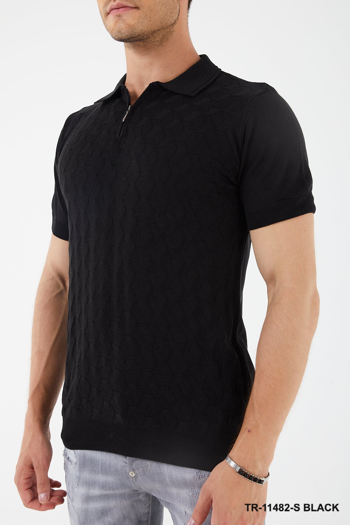Short Sleeve Textured Knit Zip Polo TR-11482