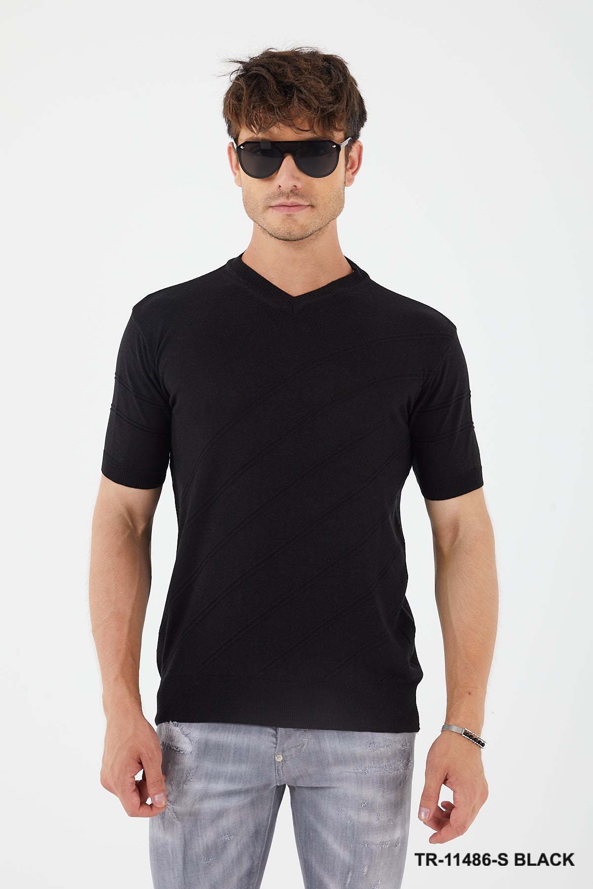 TR Premium - Textured Knit Henley T-Shirt TR-11486
