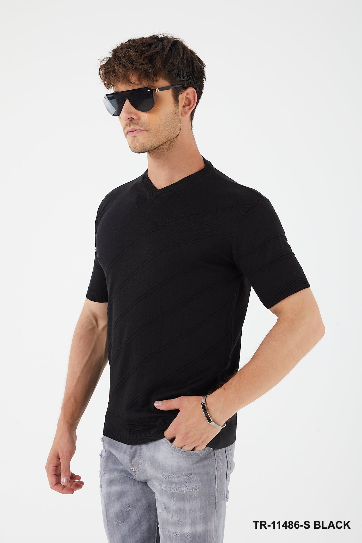 TR Premium - Textured Knit Henley T-Shirt TR-11486