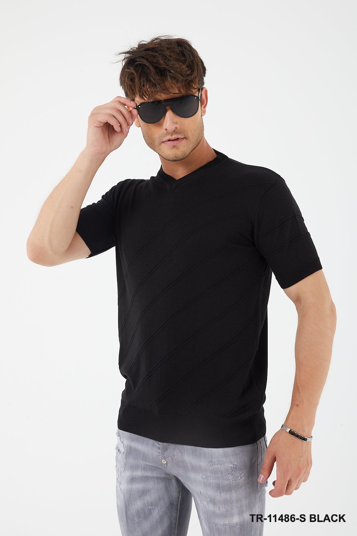 TR Premium - Textured Knit Henley T-Shirt TR-11486