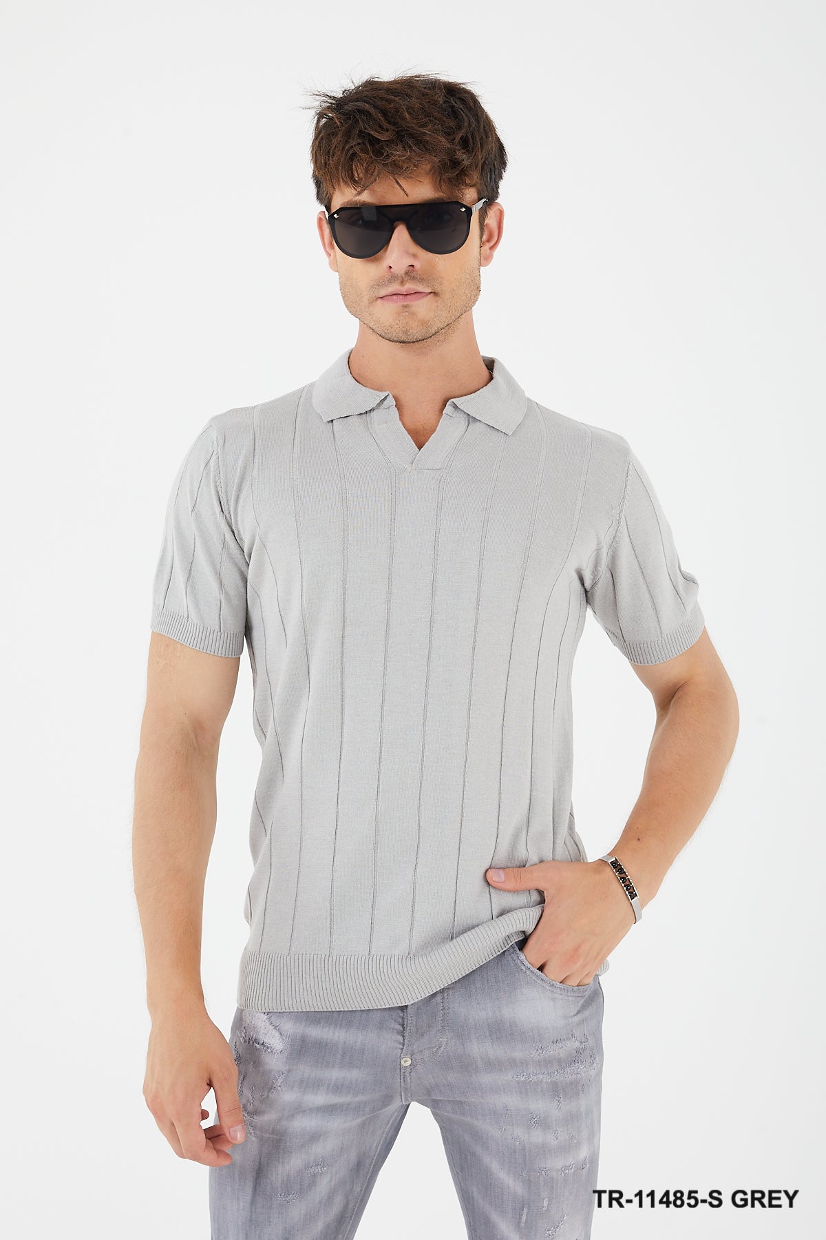 Textured Knit Short sleeve Slim Fit Polo Sweater TR-11485-S