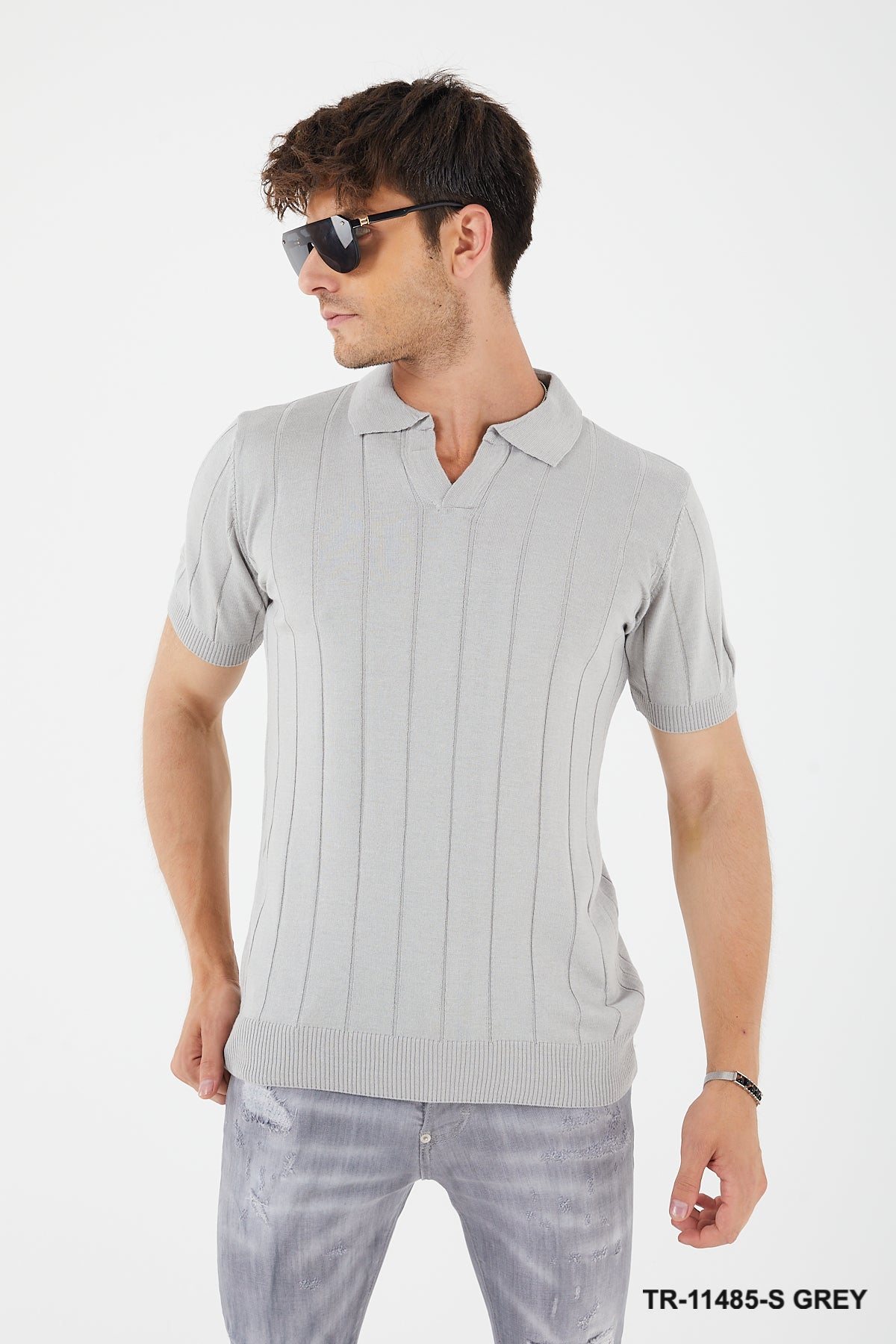 Textured Knit Short sleeve Slim Fit Polo Sweater TR-11485-S