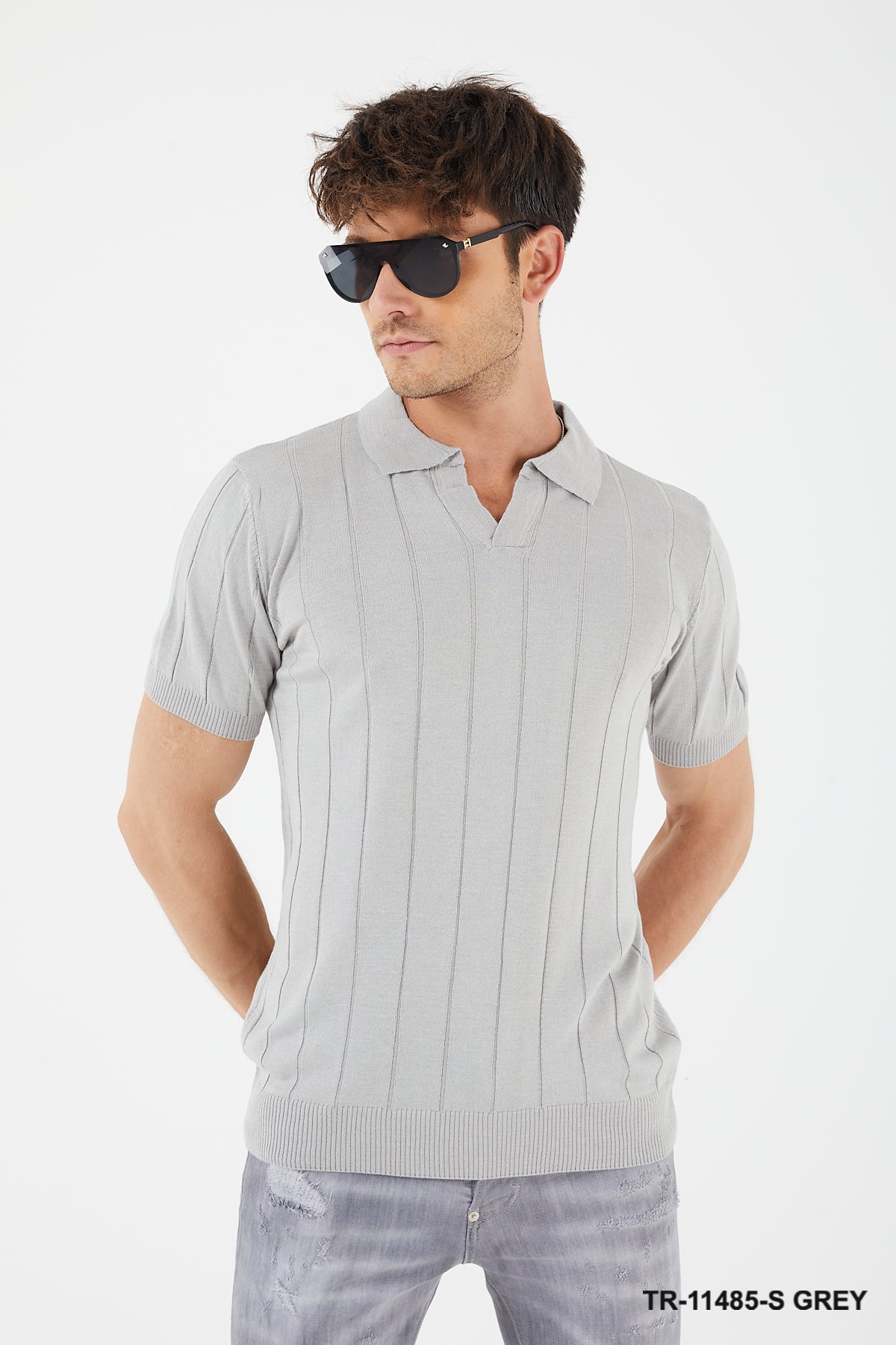 Textured Knit Short sleeve Slim Fit Polo Sweater TR-11485-S