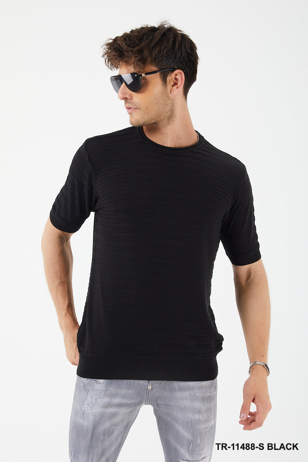 Textured Knit Crewneck T-Shirt TR-11488