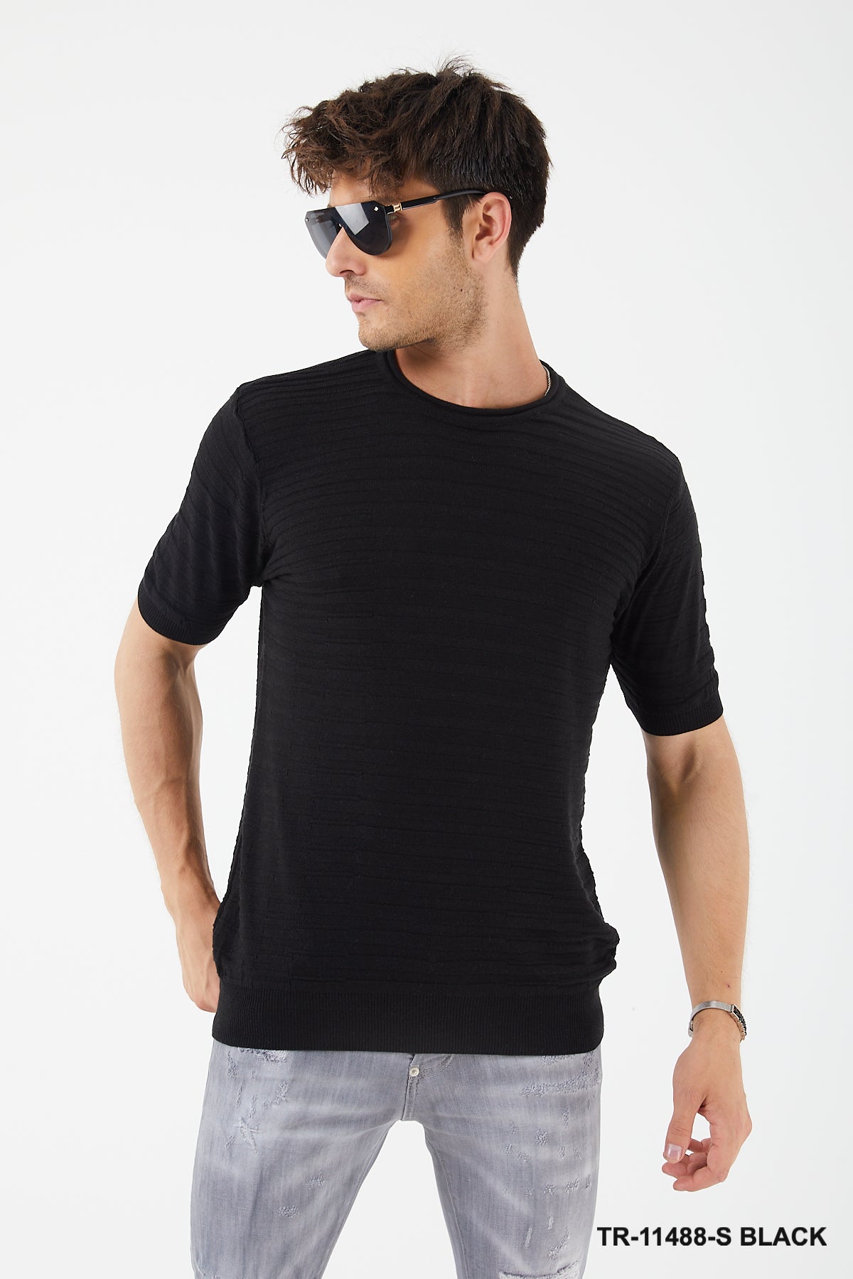 Textured Knit Crewneck T-Shirt TR-11488