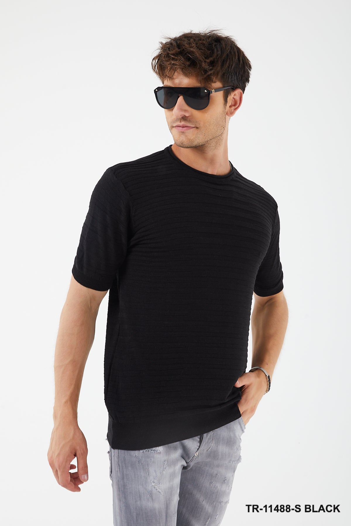 Textured Knit Crewneck T-Shirt TR-11488