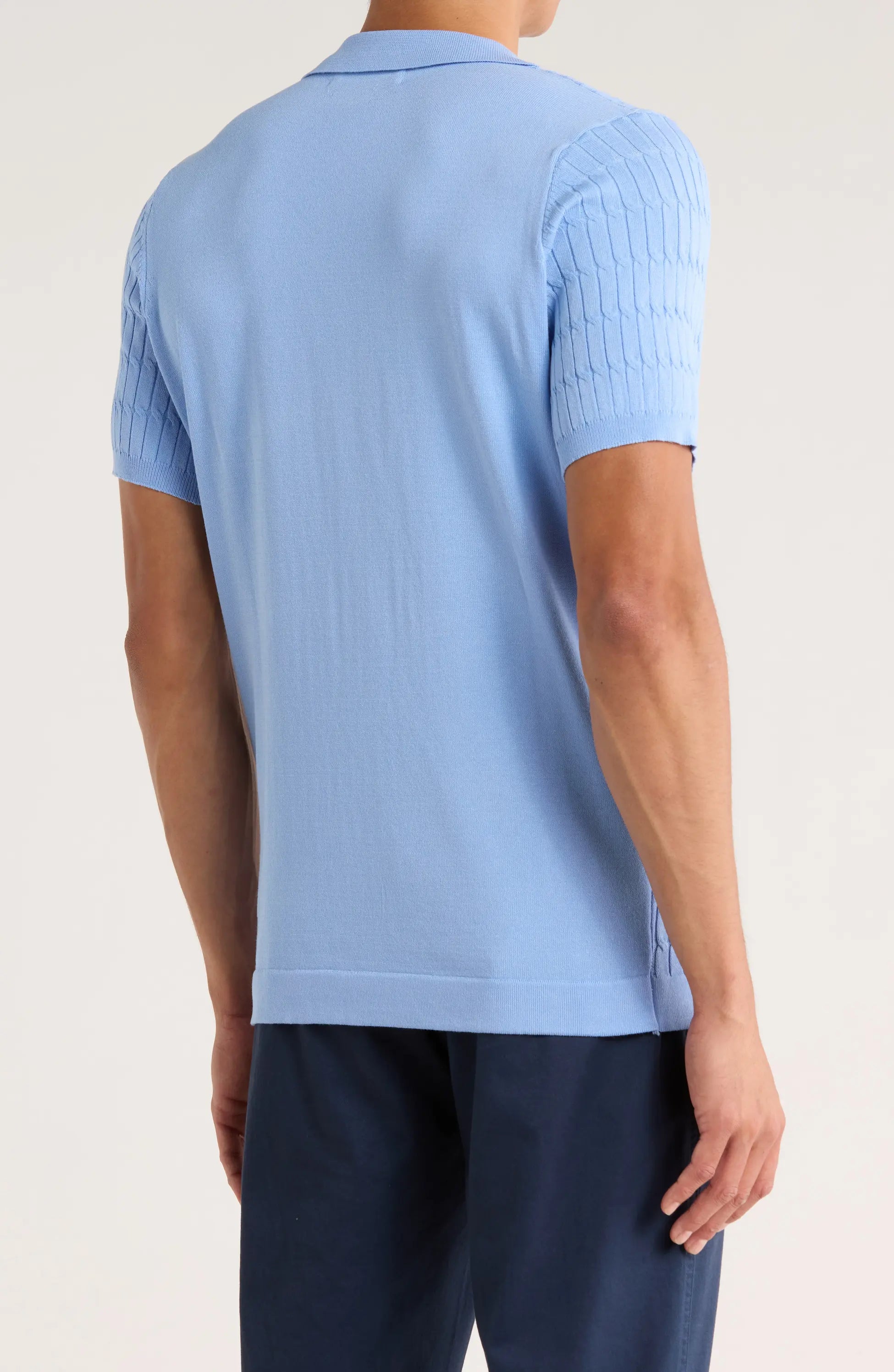 TRNS-543 Cable Knit Short Sleeve Half Zip Sweater