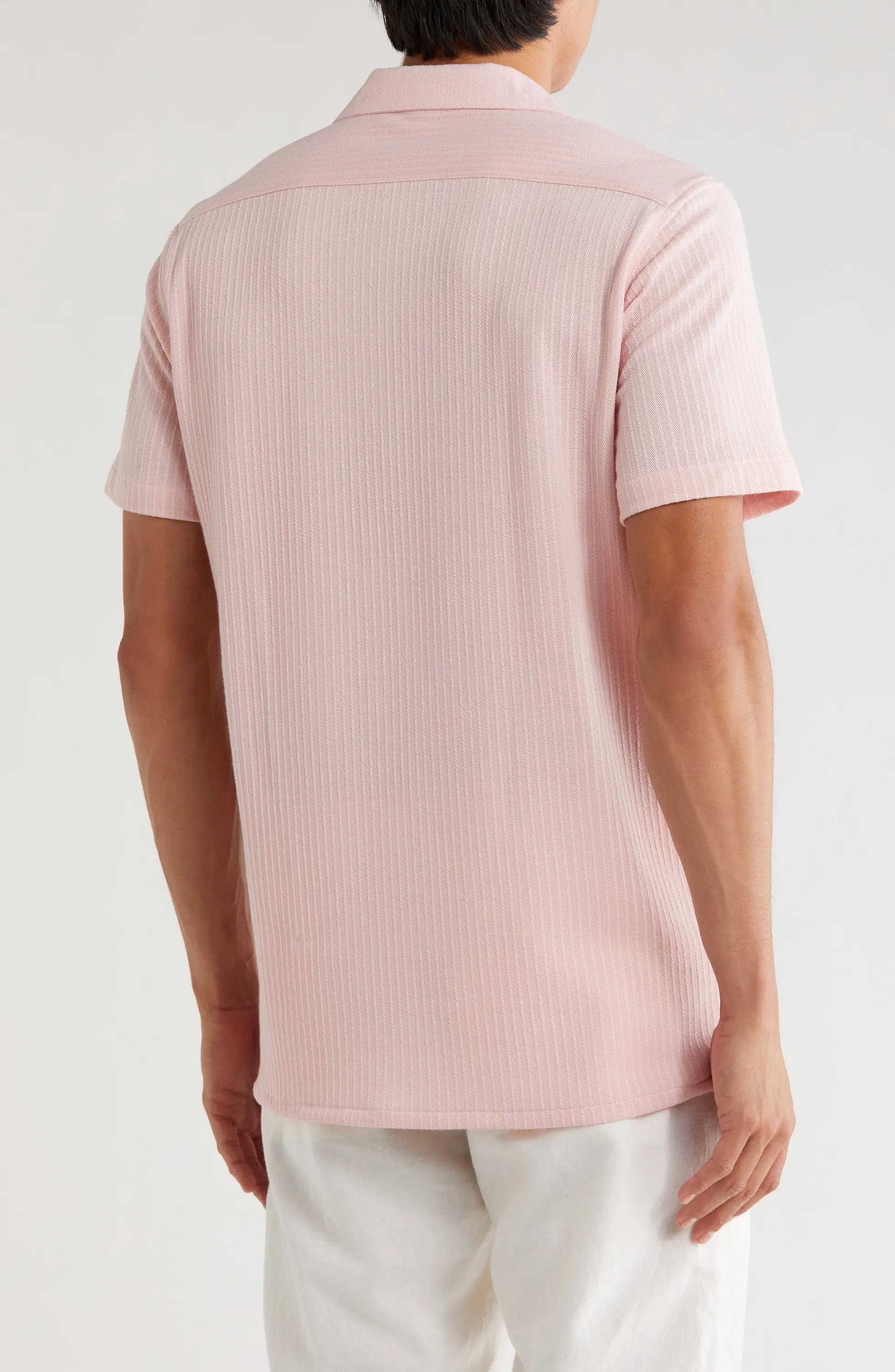TRSH-214 Stripe Textured Short Sleeve Camp Shirt