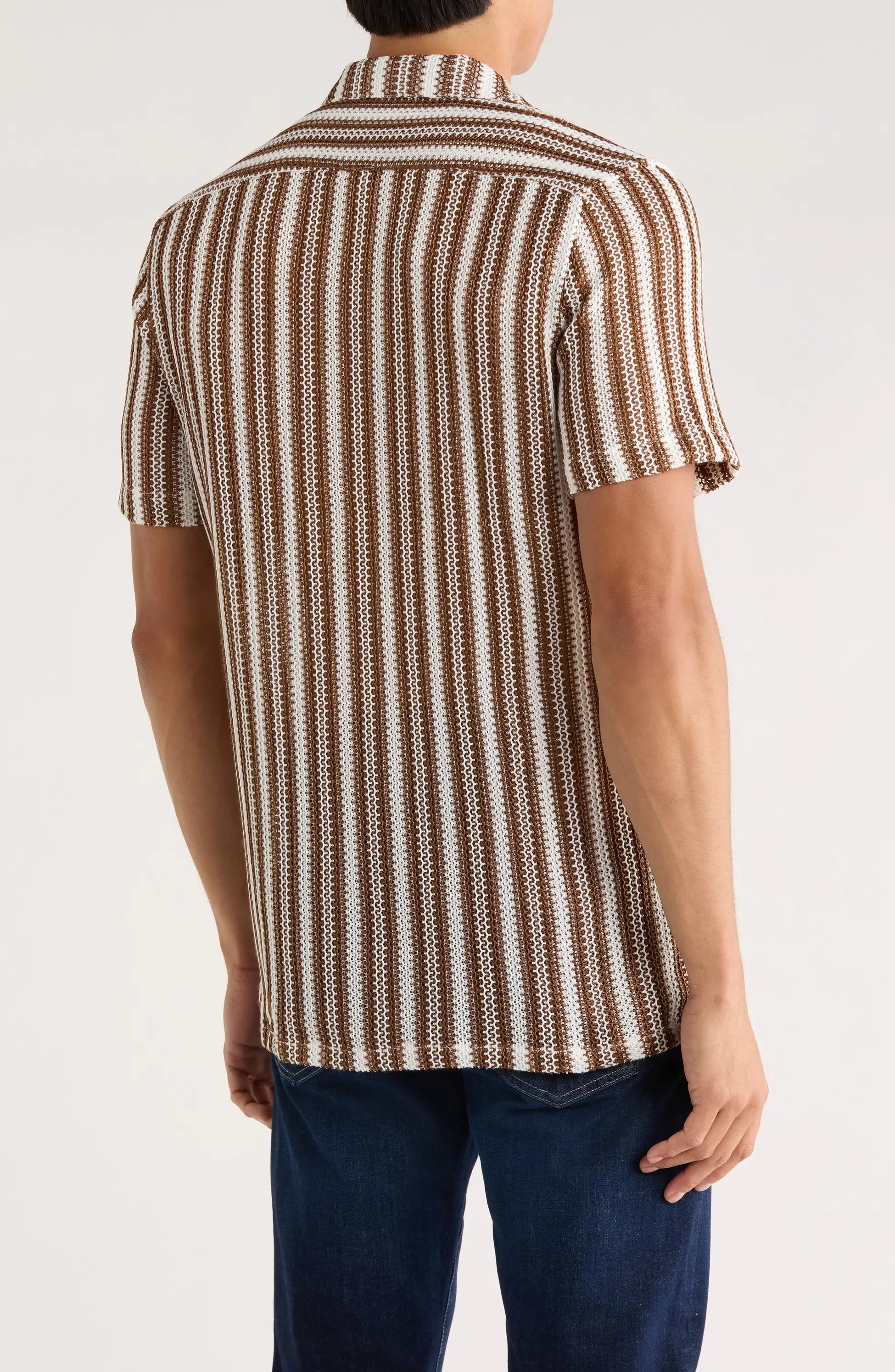 TRSH-212 Textured Stripe Knit Short Sleeve Button-Up Shirt