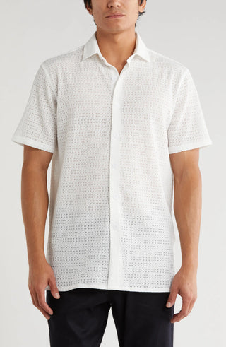 TRSH-211 Textured Knit Short Sleeve Button-Up Shirt