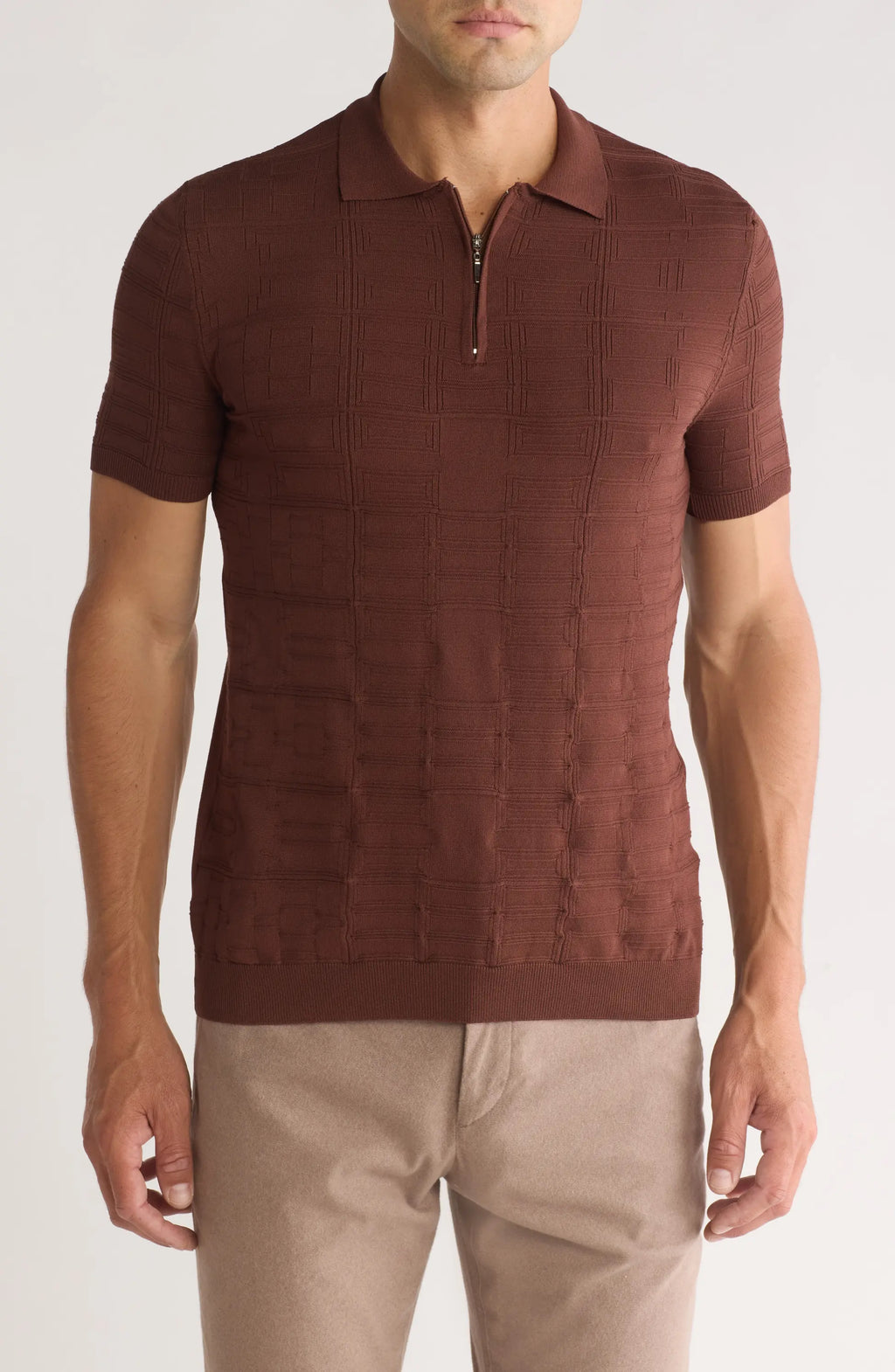 Textured Knit Quarter-Zip Polo TR-11520