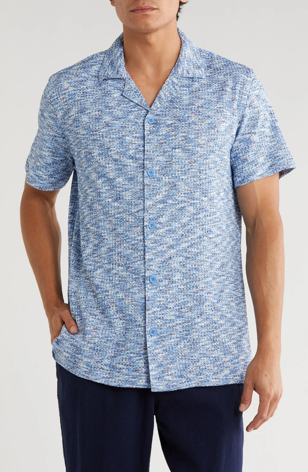 TRSH-215 Mélange Short Sleeve Button-Up Shirt