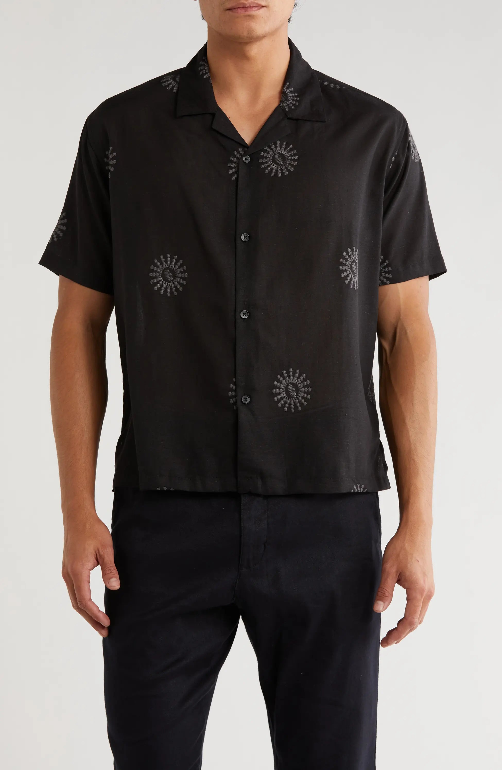 TRS-7003 Boxy Fit Sun Embroidered Camp Shirt