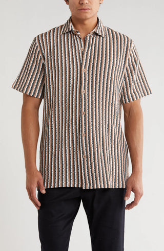 TRSH-217 Stripe Knit Short Sleeve Button-Up Shirt
